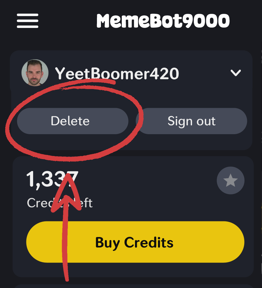 MemeBot9000 Account Deletion Steps